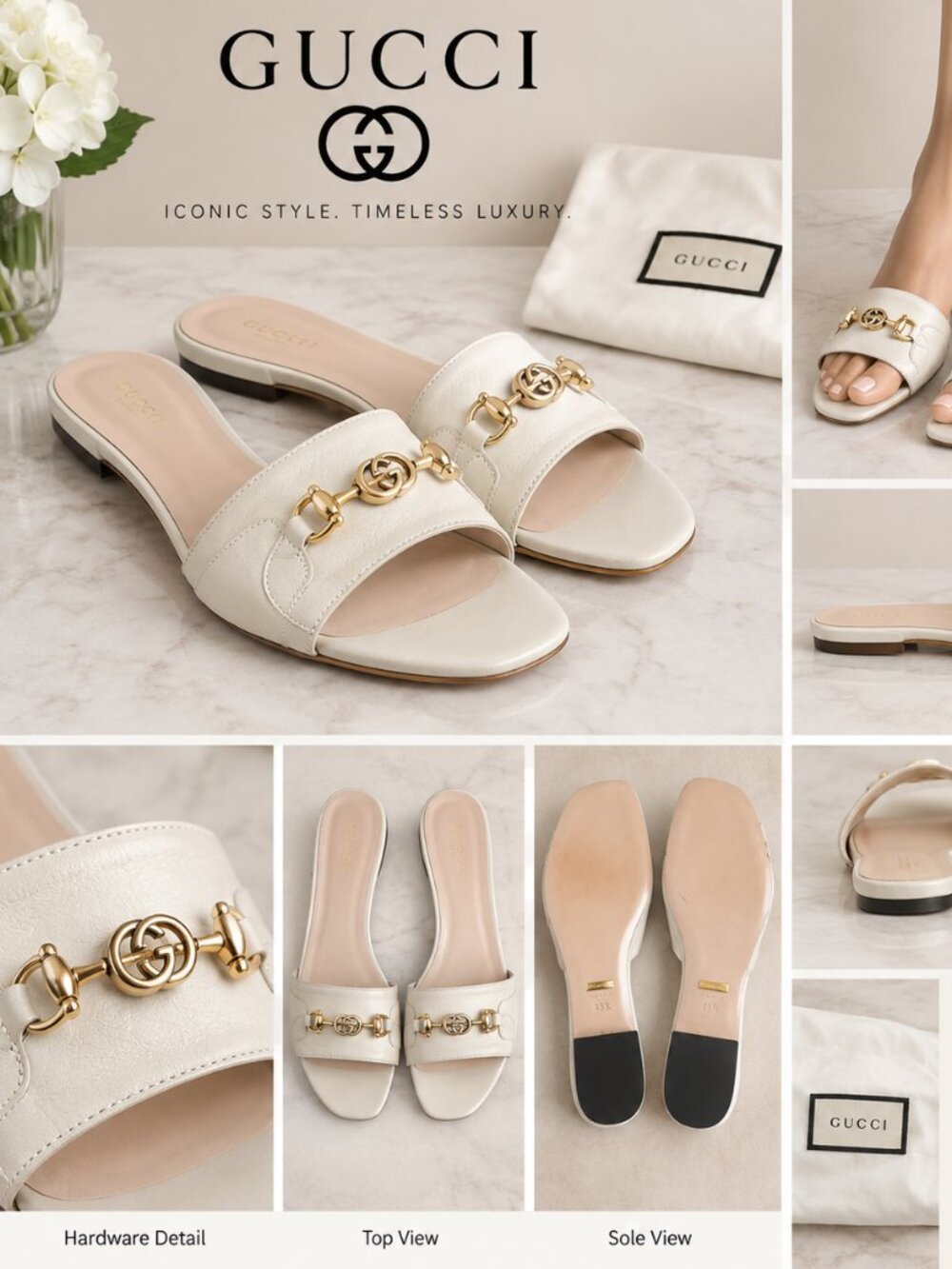 Gucci Leather Horsebit Slide Sandals | Size 35.5M | Made in Italy